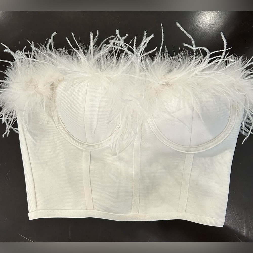 Superdown size S feather bustier crop top